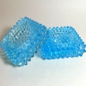 Vintage Fenton Aqua Blue Hobnail Candle Holders or Salt Cellars